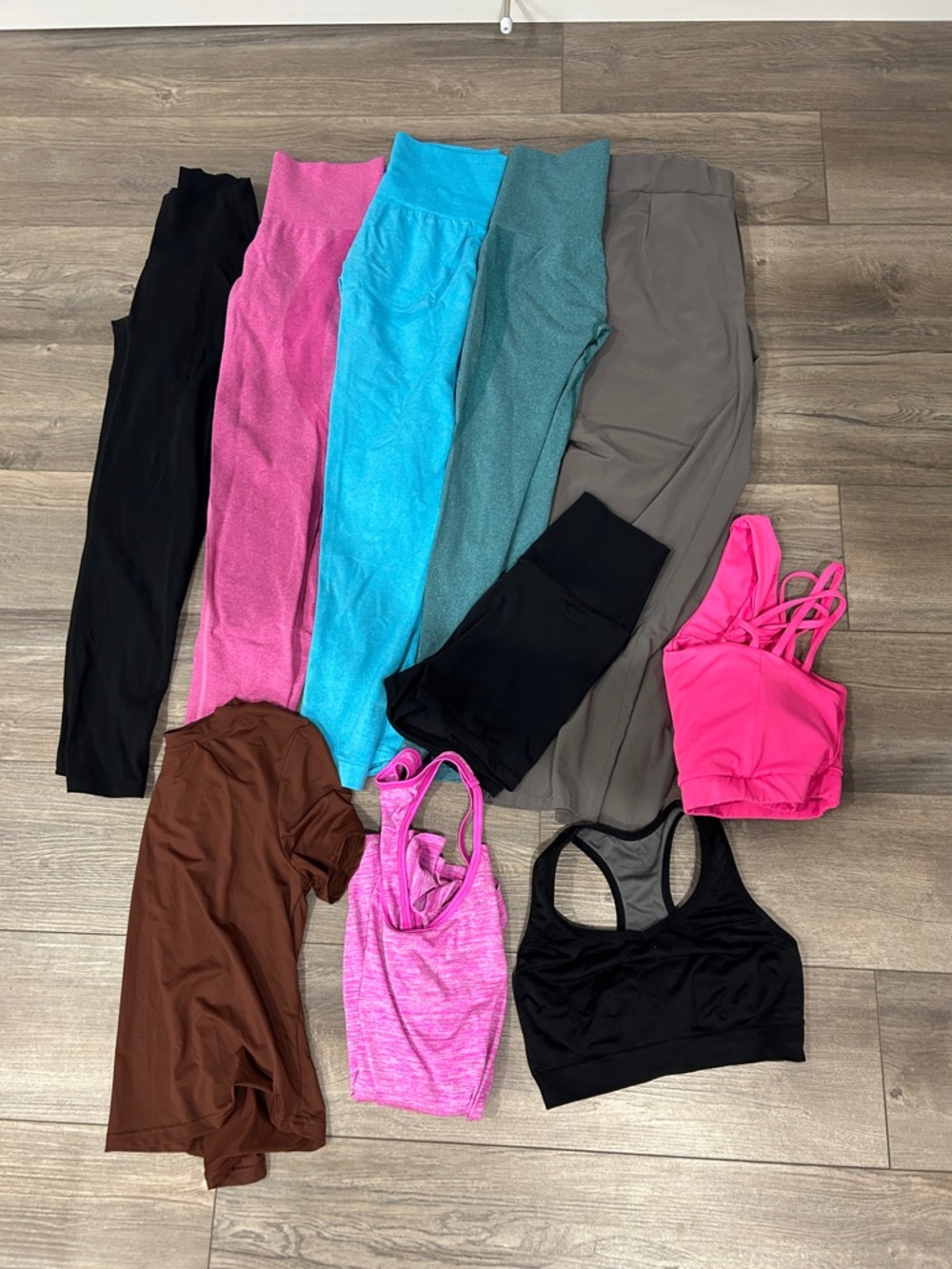 Mixed Activewear Leggings and Sports Bras - Black, Pink, Blue, Teal, Gray, Brown